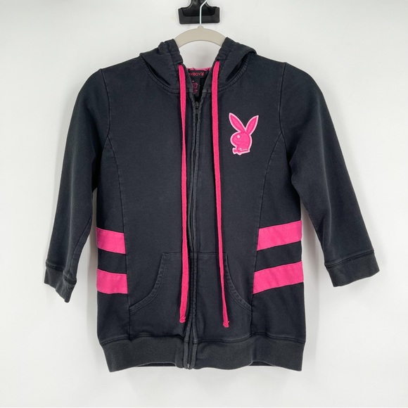 PLAYBOY Tops Vintage Playboy Black Pink 34 Sleeve Zip Up Hoodie